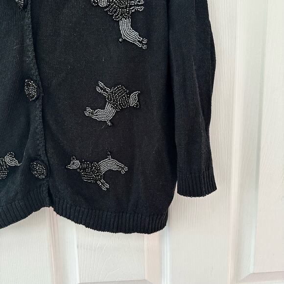 Michael Simon Vintage Black Button Collared Sweater Cardigan Beaded Poodles 2 - Picture 4 of 12